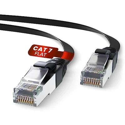 Immagine di Mr. Tronic Cavo Ethernet Cat 7 da 10m Piatto, di Rete LAN ad Alta Velocità con Connettori RJ45 Per una Connessione Internet Veloce 10 Gbps Patch SFTP (10 Metri, Nero)