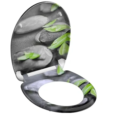 Immagine di SCHÜTTE STONE 82374 Sedile WC in Duroplast, con abbassamento automatico e chiusura rapida per una facile pulizia, carico massimo 150 kg, motivo: pietre
