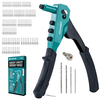 Immagine di Libraton Rivettatrice Manuale Professionale, Kit Pistola per Rivetti Pop, Strumento Manuale, Rivettatura con 120 Ciechi, 4 Punte da Trapano, Ugello Senza Attrezzi