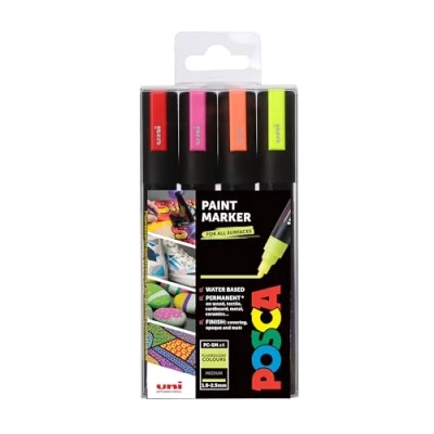 Immagine di Posca 153544858 Set Marcatore a Tempera Base d&#039;Acqua, 2.5 mm, 4 Pezzi
