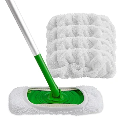 Immagine di HOMEXCEL Cuscinetti riutilizzabili in microfibra compatibili con Swiffer Sweeper, lavabili, per uso bagnato e asciutto, la pulizia dei pavimenti, della casa, confezione da 4, bianco
