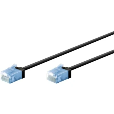Immagine di goobay Cavo patch CAT 6A slim/ultra flessibile RJ45 U/UTP CU/Cavo Ethernet sottile con connettori corti/LSZH da 10 Gbps, protezione antipiega/nero, m / 74241