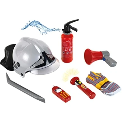 Immagine di Theo Klein 8921 Set dei Pompieri, da 7 Pezzi con Casco, Torcia Tascabile, Estintore Funzione di spruzzo, Dimensioni della Confezione: 52,4 cm x 35 20