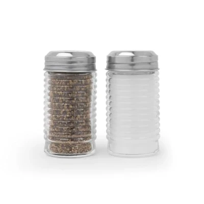 Immagine di Salter 751 CLXRUP scuotitore pepe e sale, vetro Beehive, set doppio con tappi a vite in acciaio inox, design compatto facilità d&#039;uso, Manuale saliera da tavola tappo vite, facile riempire
