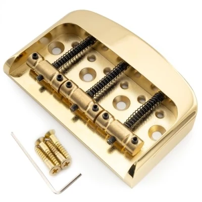 Immagine di Musiclily Pro Mezza Misura Corto Ponte Fisso Tele con Piastra Lega Alluminio e 3 Sellette Ottone, Dorato