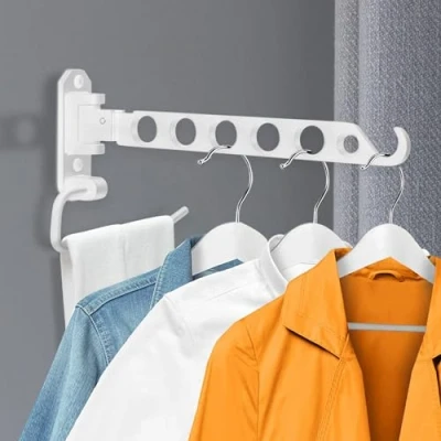 Immagine di JOLY FANG Appendiabiti da parete pieghevole, Portatile Alluminio Stendibiancheria Parete, Grucce Pieghevole Salva spazio, per Camera Letto, Bagno (Bianco U, 1)