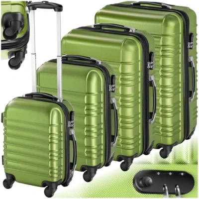 Immagine di TecTake® Set Valigie Trolley Rigide, 4 con Scocca in Plastica ABS, Rotelle Girevoli a 360, Maniglia Telescopica Alluminio, Serratura di Sicurezza Combinazione Verde