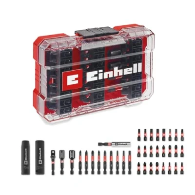 Immagine di Set di punte e bussole a percussione originale Einhell M CASE da 39 pezzi (punte 25 mm, 50 esagonali, lunghe, adattatore per bussole, portapunte 60 mm)