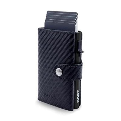 Immagine di BORZ Prime Maxus Magnetic 2, Portafoglio Sottile con Compartimento per Monete Compatibile AirTag, Custodia Carte Protezione RFID, Mini Portamonete Porta Carte, in Vera Uomini e Donne