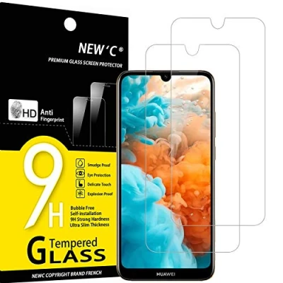 Immagine di NEW&#039;C 2 Pezzi, Vetro Temperato per Huawei Y6 Prime 2019, Pellicola Prottetiva Anti Graffio, Impronte, Senza Bolle, Durezza 9H, 0,33mm Ultra Trasparente, Resistente