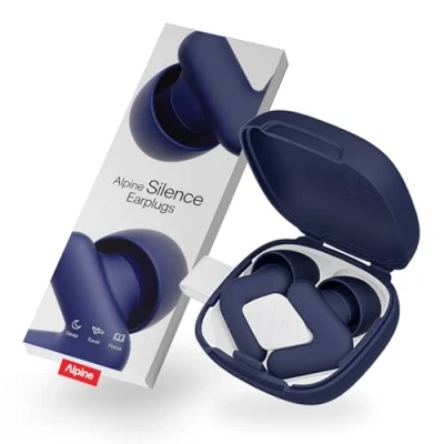 Immagine di Alpine Silence Tappi Orecchie per Dormire, Viaggiare &amp; Concentrarsi Protezione Uditiva Comoda, Riutilizzabile Forma a V aderente Punte Morbide XS/S/M/L 25dB Riduzione Rumore Blu Scuro