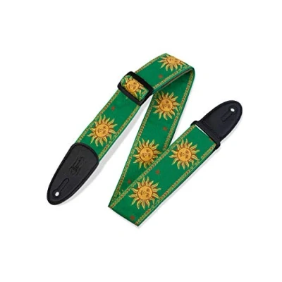 Immagine di Levy&#039;s MPJG Sun GRN Tracolla Per Chitarra Jacquard Weave Leather Back &amp; Ends 2&quot; Design Green