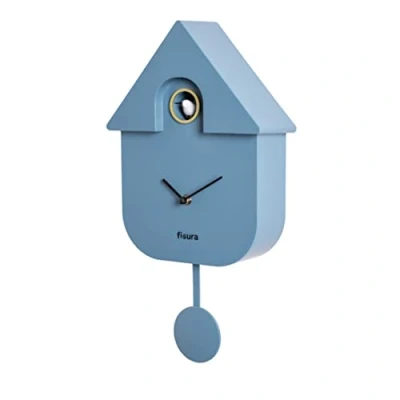 Immagine di Fisura Orologio cucù blu e bianco. moderno a pendolo. da parete originale regalare. 3 batterie AA non incluse. Dimensioni: 21,5 x 8 41,5. Plastica ABS.