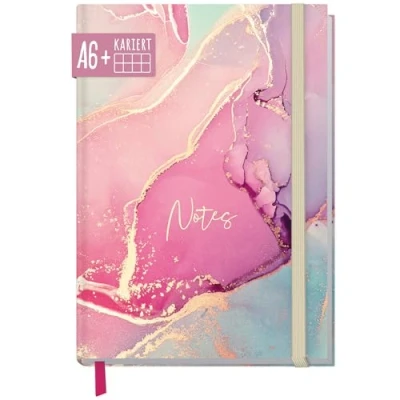 Immagine di paper&amp;you® Taccuino a quadretti, formato A6+, con elastico, 156 pagine, 78 fogli, colore: Rosa Silky