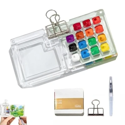 Immagine di Pocketartist Travel Set, Watercolor Mini Portable Paint Palette Kit, for Painters Artists Students(Watercolor is not included）(15Grid Clear)