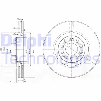 Immagine di DELPHI BG3714 Disco freno 320 30 5 ventilato Oleato non trattato senza cuscinetto ruota, anello sensore ABS AUDI: A4 B7 Avant, B6 Avant