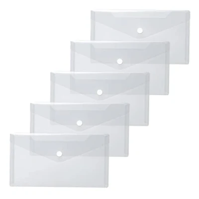 Immagine di HERMA 20032 Cartellina portadocumenti, formato DIN lungo (22 x 12 cm, in polipropilene, 5 pezzi) trasparenti con bottone automatico, per scuola, università, ufficio, buste PP, colore bianco