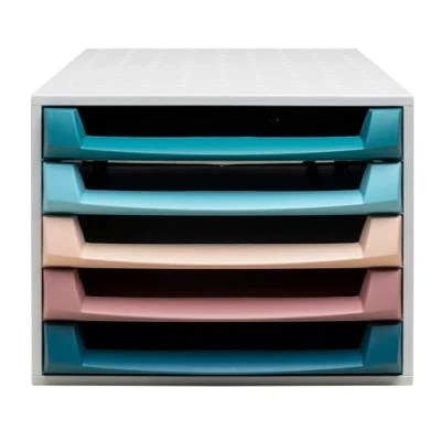 Immagine di Exacompta Rif. 221606D THE BOX Skandi Cassettiera 5 cassetti aperti per documento A4+ Dimensioni esterne: Prof. 38,70 x 28,4 21,8 cm, assortiti