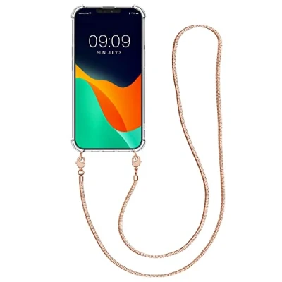 Immagine di kwmobile Cover a Tracolla Compatibile con Apple iPhone 13 PRO Back Case in Silicone Laccio Metallico per Il Collo Custodia Cordino Metallo