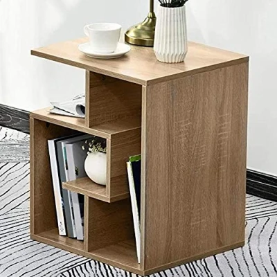Immagine di BAKAJI Libreria Bassa Scaffale 4 Ripiani in Legno MDF Tavolino Caffè Laterale Divano Design Moderno Arredamento per Soggiorno Salotto Casa o Ufficio Dimensione 45 x 40 55 cm (Quercia)