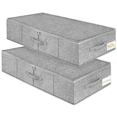 Immagine di JUPELI 2 Pezzi Contenitore Sottoletto, Scatole Portaoggetti Pieghevole Sotto il Letto con Coperchio e Maniglie, Utilizzato per Riporre Vestiti, Trapunte, Coperte, 76x38x17cm, Grigio