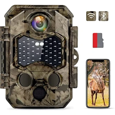 Immagine di Hapimp Fototrappola WiFi 4K 48MP con App, 125Ampia Visuale Infrarossi Invisibili Velocità di Trigger 0,1S, 940nm IR LED Fotocamera Caccia Visione Notturna Fino a 25m