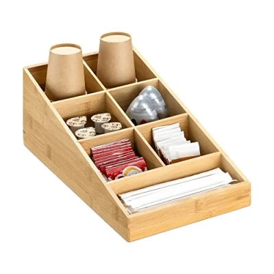 Immagine di Navaris Organizzatore Professionale Caffetteria Cassettiera Multiscomparto 7X Scomparti per Bicchieri Cannucce Tovaglioli Posate Zucchero bambù
