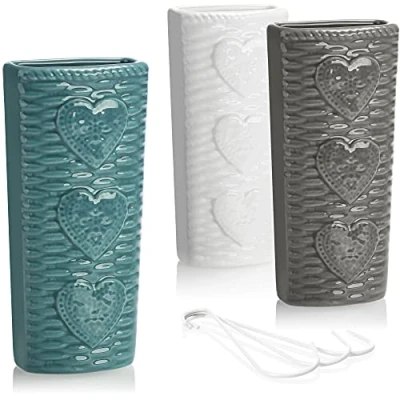 Immagine di com four® 3X Umidificatore Termosifoni Evaporatore d’Acqua Semicircolare in Bianco con Motivo Cuore per Umidificare l’Aria della Stanza Ceramica (3 Pezzi Cuore)