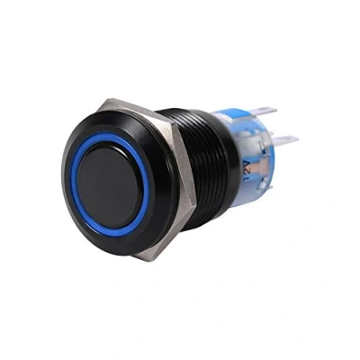 Immagine di 19mm LED push button switch, ON/OFF self locking black waterproof switch 12V 24V(Blue)