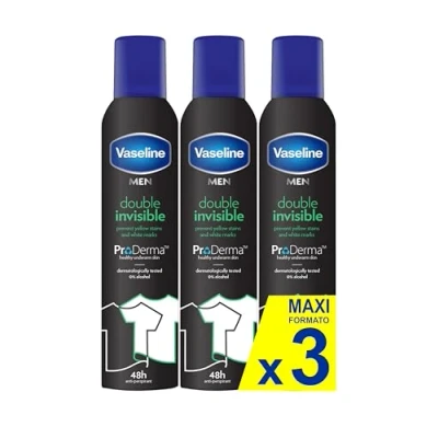 Immagine di Vaseline Double Invisible (Uomo) Pro derma Spray Antitraspirante 250 Ml Protezione dal sudore 48h e Freschezza di lunga durata PACCO DA 3