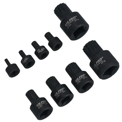 Immagine di Stubby Impact XZN Spline Triple Square Maschio Bussole M4 M18 Mixed Drive 9 pezzi