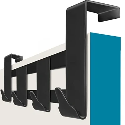Immagine di Menz appendiabiti da porta Barra ganci nera, appendi abiti per porte + cuscinetti antiscivolo e in feltro Attaccapanni