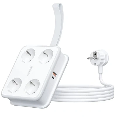 Immagine di Ciabatta 4 vie USB C 45W NTONPOWER 2500W GaN presa multipla montaggio a parete con distribuzione da 1,6 metri 10A interruttore per lavori in viaggio, bianco