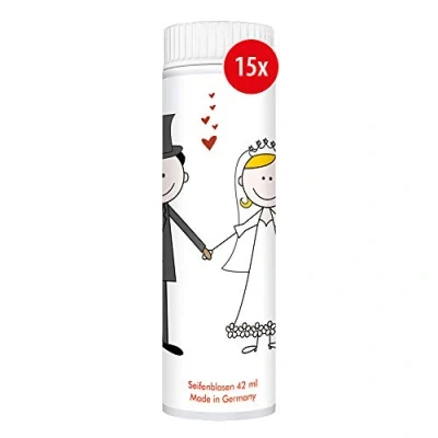 Immagine di PUSTEFIX Set di 15 bolle sapone classiche, da 42 ml, per matrimoni, comici, colorati prodotti in Germania, uffici registro, feste compleanno, x ml