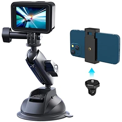Immagine di REYGEAK supporto a ventosa per telefono cellulare in lega di alluminio GoPro Hero,Insta360 /DJI,rotazione 360 uso intensivo con e filettatura da 1/4 (Stile A)