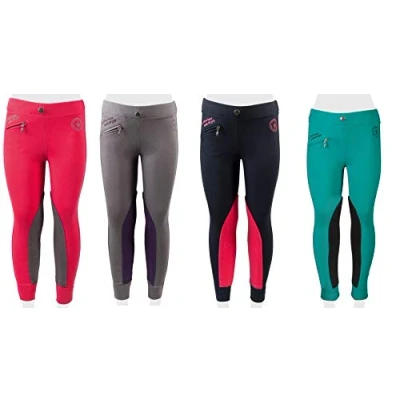 Immagine di PFIFF 102603 Leggings da Equitazione Ella in Tessuto, con Inserti per Bambine, Colore: Grigio/Viola 128