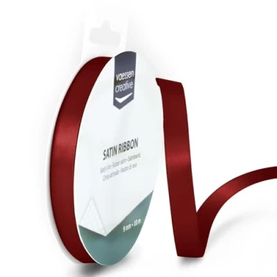 Immagine di Vaessen Creative Ribbon Lyon Wired Nastro di Raso, Rosso (Scuro), 9 mm x 10 m