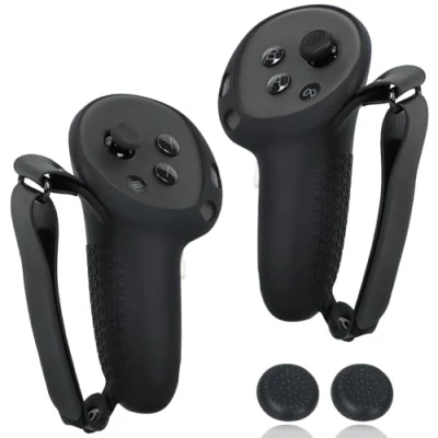 Immagine di Grip Controller per MetaQuest 3S/3, Texture Antiscivolo e Cinghie Regolabili le Nocche, Copertura Manica Protettiva Quest 3S, Accessori il Gioco Quest3S VR Comfort