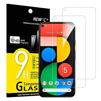 Immagine di NEW&#039;C 2 Pezzi, Vetro Temperato per Google Pixel 5 5G, Pellicola Prottetiva Anti Graffio, Impronte, Senza Bolle, Durezza 9H, 0,33mm Ultra Trasparente, Resistente