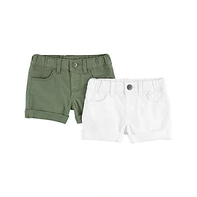 Immagine di Simple Joys by Carter&#039;s Denim Shorts, Pack of 2 Pantalocini, Bianco/Verde Oliva, 12 Mesi Bambina