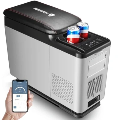 Immagine di AAOBOSI 15L Frigo Portatile, Frigorifero Portatile Elettrico di 20C，Frigo da Campeggio 12/24V DC，Frigorifero per Auto，Viaggio，Picnic e Campeggio，Contenitore refrigerante compressore