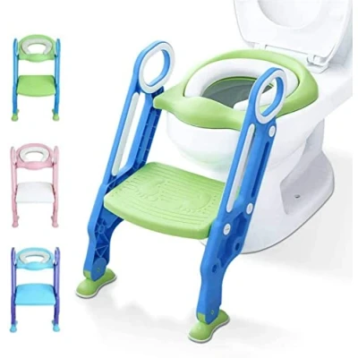 Immagine di Riduttore WC per Bambini Ergonomico con Schienale Alto, Baby training vasino sedile scaletta, antiscivolo, resistente, design pieghevole e regolabile in altezza