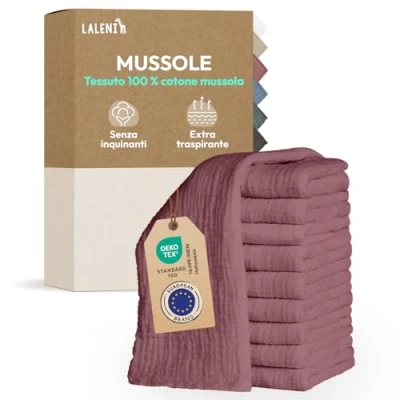 Immagine di Laleni Mussole Neonato Cotone 70x70cm In Set Di 10 Quadrotti Per Pelli Sensibili Asciugamani Extra Morbidi E Assorbenti Lavette Quadrati Rosa