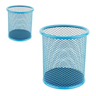 Immagine di Leviatan 2 pezzi Portapenne in metallo rotondo Mesh multifunzione tazza per penna a sfera Ø 91 mm blu