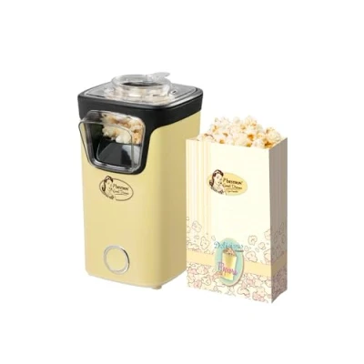 Immagine di Bestron Macchina Popcorn, Turbo popcorn in meno di 2 minuti, Machine con tecnologia ad aria calda, include 10 sacchetti per &amp; misurino integrato, Collezione Sweet Dreams,Colore: Giallo