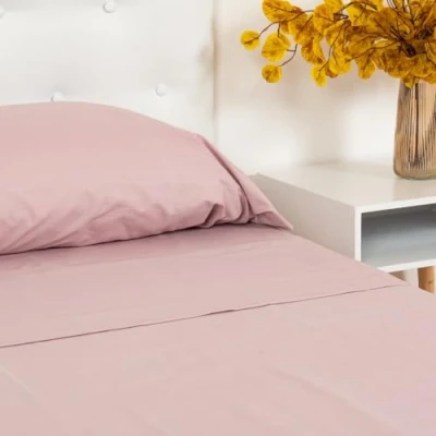 Immagine di TRAMAS+ Completo Lenzuola Piazza e Mezza 140x200, 100% cotone, Biancheria da letto, 2 federa Certificata STANDARD 100 by OEKO TEX Malva