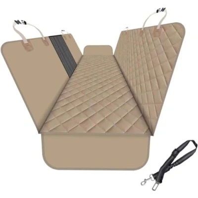 Immagine di GXT Coprisedile posteriore per cani auto, SUV e camion, con finestre in rete, materiale antigraffio impermeabile, versione aggiornata, cachi scuro (con guinzaglio cane)