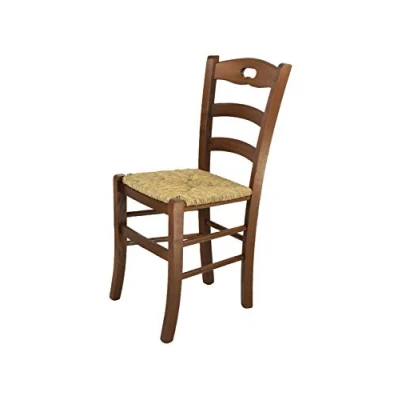 Immagine di t m c s Tommychairs Sedia modello Savoie per cucina bar e sala da pranzo, robusta struttura in legno di faggio color noce chiaro seduta paglia