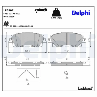 Immagine di DELPHI LP3907 Kit pastiglie freno non predisposto per visualizzazione avviso usura MAZDA: CX 60 (KH) e SKYACTIV PHEV 2022