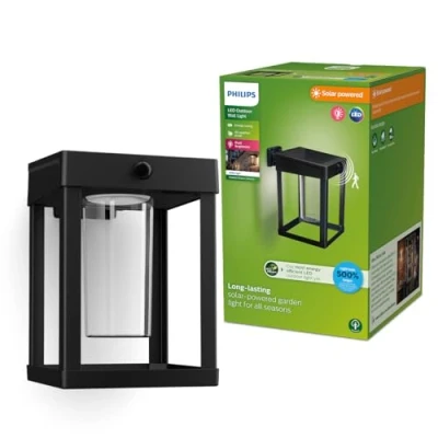 Immagine di Philips Camill 8720169263918 Lampada solare da parete per esterno con rilevatore di movimento 1.4 W Bianco caldo Nero